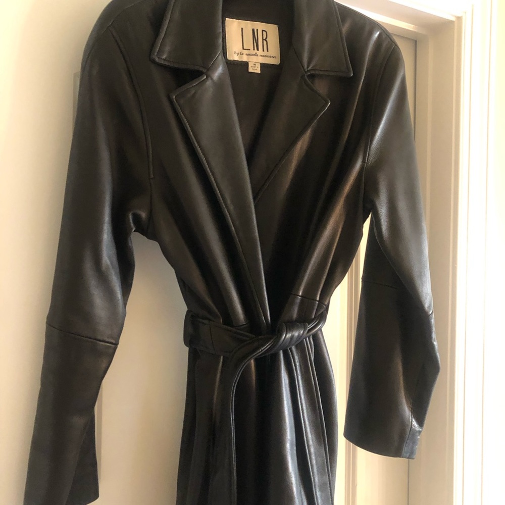 Black leather jacket. LNR,medium. Front tie waste, super soft leather.